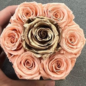 Forever Roses One In A Million™ Gold Hexagon Box | Peach & Gold Roses